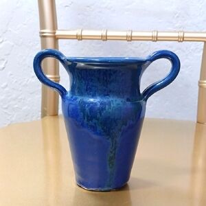 Bear Pottery Blue Ceramic Vase with Handles